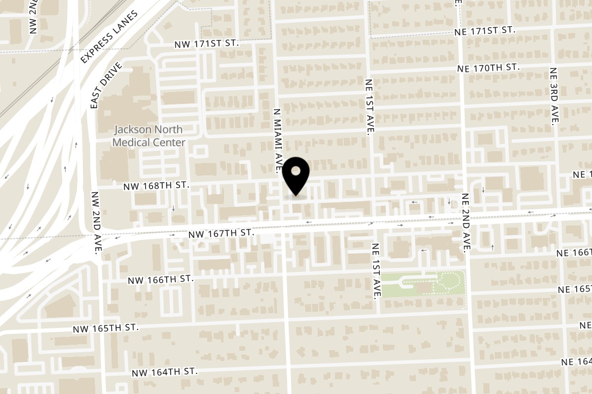 Map showing the location of Eat & Run SUBS on 16775 N Miami Ave in North Miami Beach